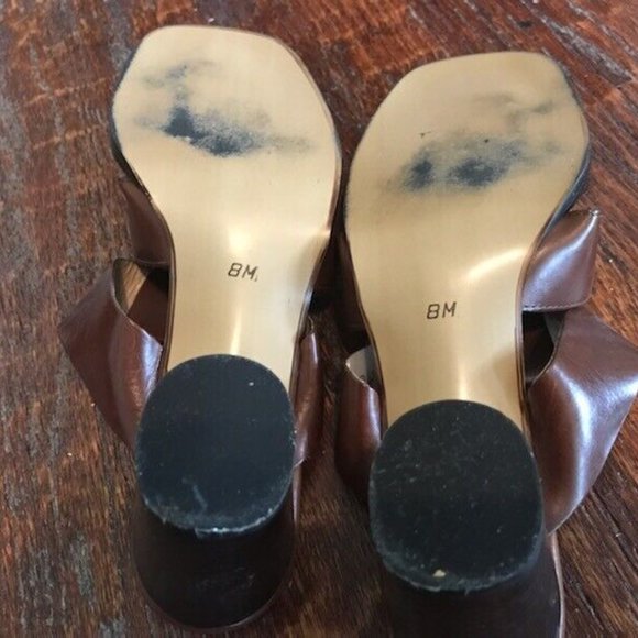 ENZO ANGIOLINI * Chocolate BROWN LEATHER 3" stacked wood heel *WORK Dressy * 8 M - Picture 5 of 5
